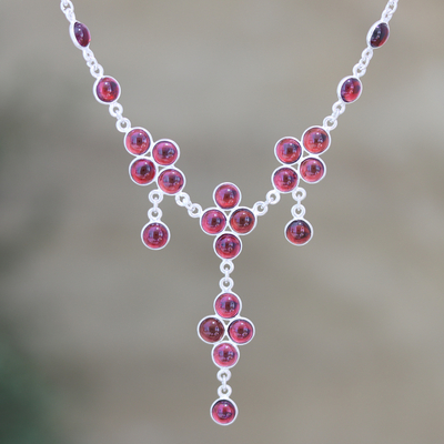 Garnet pendant necklace, 'Best of the Bunch' - Garnet and Sterling Silver Pendant Necklace from India
