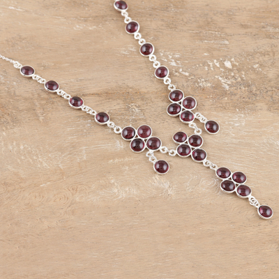 Garnet pendant necklace, 'Best of the Bunch' - Garnet and Sterling Silver Pendant Necklace from India