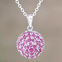 Rhodium-plated ruby pendant necklace, 'New Year's Eve' - Handcrafted Rhodium-Plated Ruby Pendant Necklace