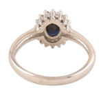 Rhodium-plated sapphire and cubic zirconia cocktail ring, 'Crown of Destiny' - Hand Crafted Rhodium-Plated Blue Sapphire Cocktail Ring