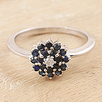 Rhodium-plated sapphire cocktail ring, 'Petal Soft in Blue' - Artisan Crafted Rhodium-Plated Sapphire Cocktail Ring