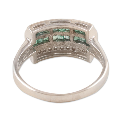 Rhodium-plated emerald cocktail ring, 'Mystic Water' - Hand Made Rhodium-Plated Emerald Cocktail Ring