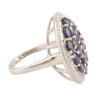 Rhodium-plated sapphire cocktail ring, 'Dream Theory' - Artisan Crafted Rhodium-Plated Sapphire Cocktail Ring