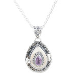 Amethyst locket necklace, 'Forget Me Not' - Indian Amethyst and Sterling Silver Locket Necklace