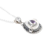 Amethyst locket necklace, 'Forget Me Not' - Indian Amethyst and Sterling Silver Locket Necklace