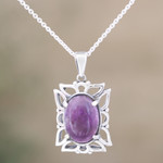 Amethyst pendant necklace, 'Fantasy Flower' - Handmade Amethyst and Sterling Silver Pendant Necklace
