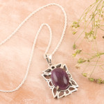 Amethyst pendant necklace, 'Fantasy Flower' - Handmade Amethyst and Sterling Silver Pendant Necklace