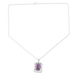Amethyst pendant necklace, 'Fantasy Flower' - Handmade Amethyst and Sterling Silver Pendant Necklace