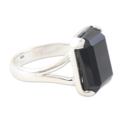 Onyx cocktail ring, 'Mirrored Moon' - Indian Onyx and Sterling Silver Cocktail Ring