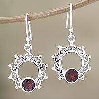 Garnet dangle earrings, 'Catching Fire' - Hand Made Garnet and Sterling Silver Dangle Earrings