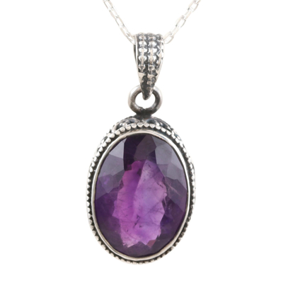 Amethyst pendant necklace, 'Before Dawn' - Indian Amethyst and Sterling Silver Pendant Necklace