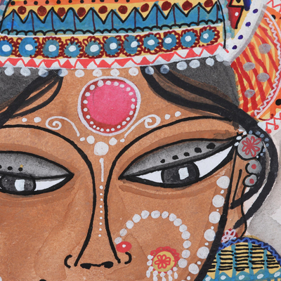 'Bride from Bengal' - Pintura de boda de acuarela sobre papel hecho a mano