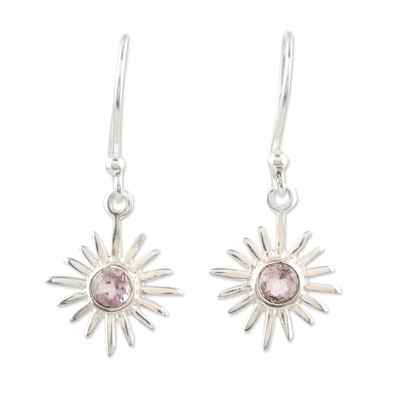 Amethyst dangle earrings, 'Lavender Star' - Solar-Inspired Sterling Silver Earrings with Amethyst