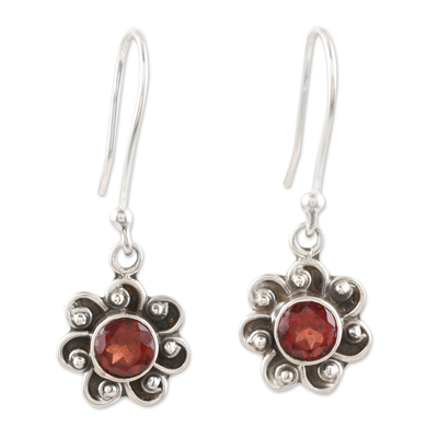 Sterling Silver and Garnet Dangle Earrings from India