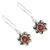 Garnet dangle earrings, 'Red Blossom' - Sterling Silver and Garnet Dangle Earrings from India
