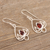 Garnet dangle earrings, 'Fire Lotus' - Lotus Flower Themed Sterling Silver Earrings with Garnet (image 2b) thumbail