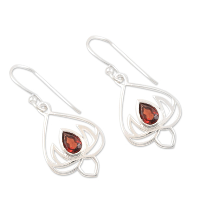 Granat-Ohrhänger - Ohrringe aus Sterlingsilber mit Lotusblütenmotiv und Granat