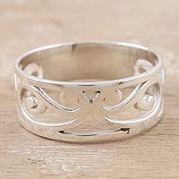 Sterling silver band ring, 'Jali Vines'