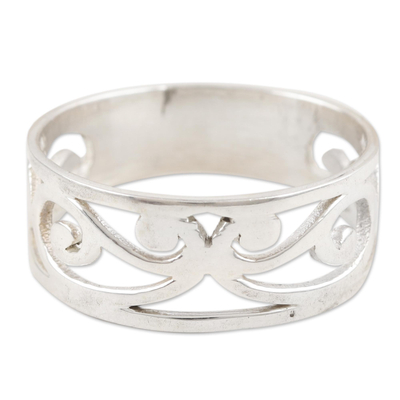 Sterling silver band ring, 'Jali Vines' - Sterling Silver Jali Vine Themed Band Ring from India