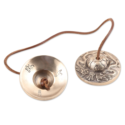Leather-accented brass cymbals, 'Safe and Sound' - Leather-Accented Brass Meditation Cymbals