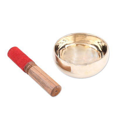 Brass meditation bowl, 'Serene Play' (4 inches) - Handmade Brass Singing Bowl with Wooden Mallet (4 inches)