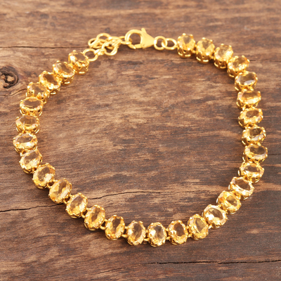 Gold-plated citrine tennis bracelet, 'Sun Garland' - Indian Gold-Plated Citrine Tennis Bracelet