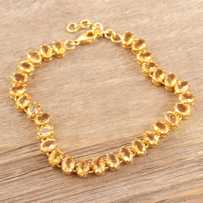 Gold-plated citrine tennis bracelet, 'Sun Garland' - Indian Gold-Plated Citrine Tennis Bracelet