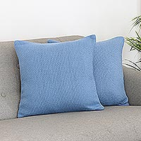 Cotton cushion covers, 'Sky Serenade' (pair) - Light Blue Cotton Cushion Covers (Pair)