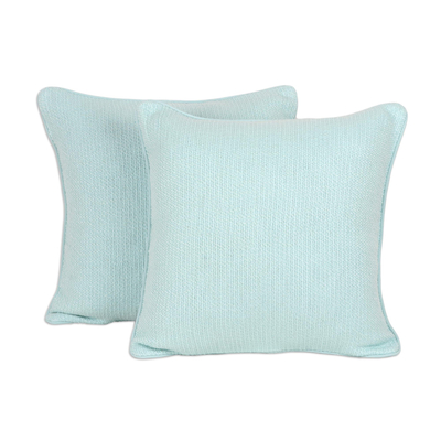 Cotton cushion covers, 'Mint Elegance' (pair) - Square Mint Green Cushion Covers (Pair)