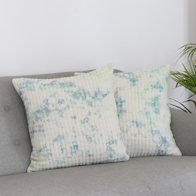 Tie-dyed cotton cushion covers, 'Spring Sky' (pair) - Cotton Tie-Dyed Cushion Covers (Pair)