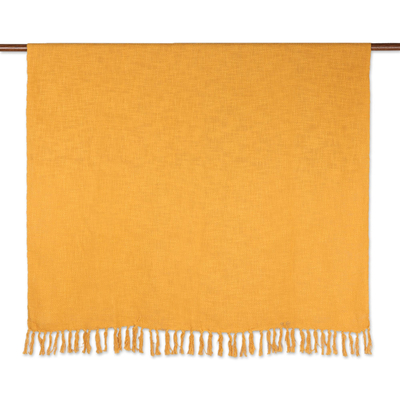 Cotton throw blanket, 'Marigold Charm' - Woven Yellow Cotton Throw Blanket