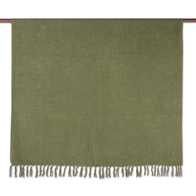 Cotton throw blanket, 'Avocado Charm' - Fringed All-Cotton Throw in Green