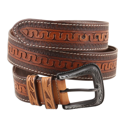 Men's leather belt, 'Serpentine' - Artisan Crafted Men's Brown Leather Belt