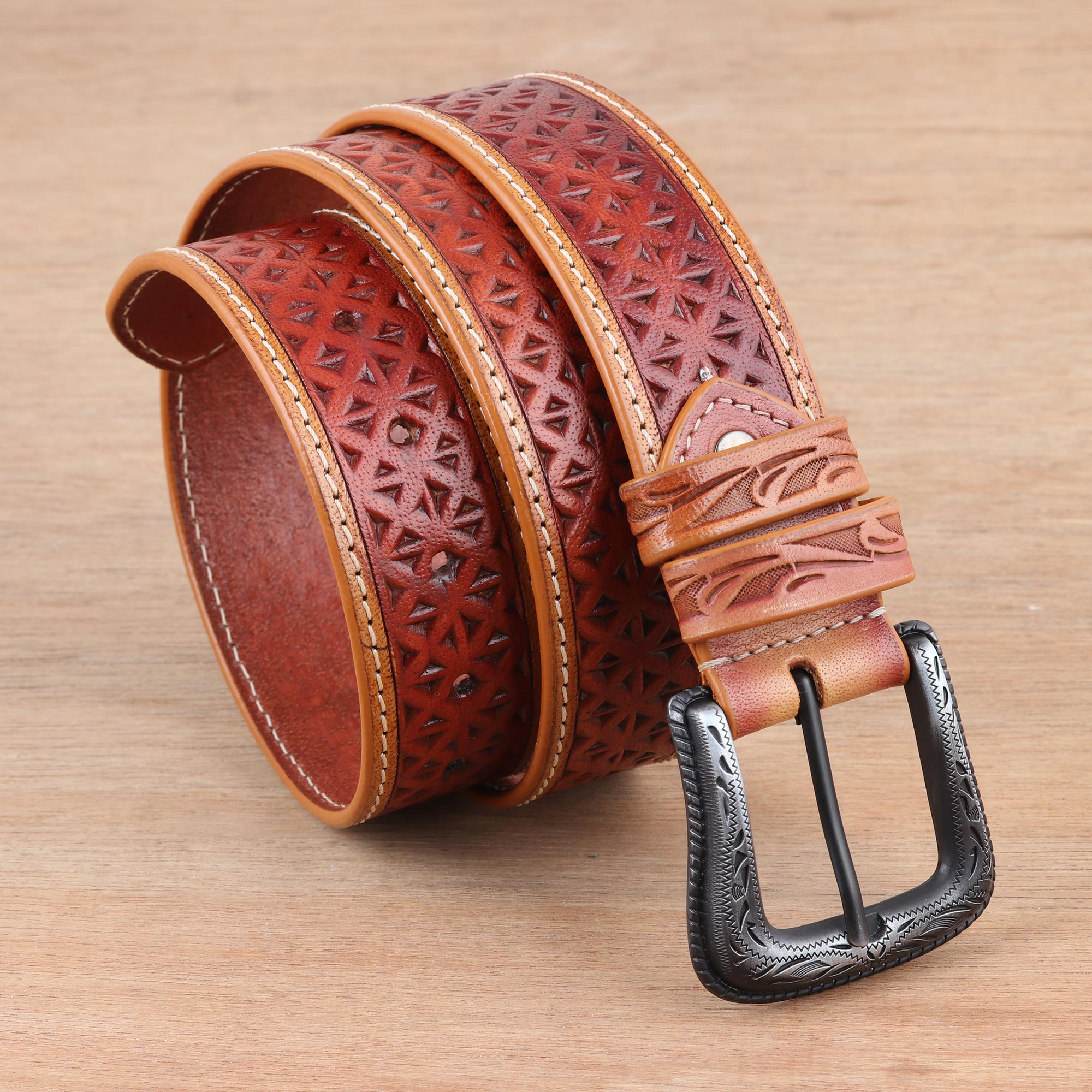 Cinturón de cuero artesanal para hombre, 'Gloria del jardín