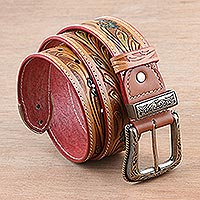 Men's leather belt, 'Royal Vines' - Western-Style Men's Belt
