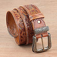 Cinturón de cuero para hombre, 'Garden Glory' - Cinturón de cuero artesanal para hombre