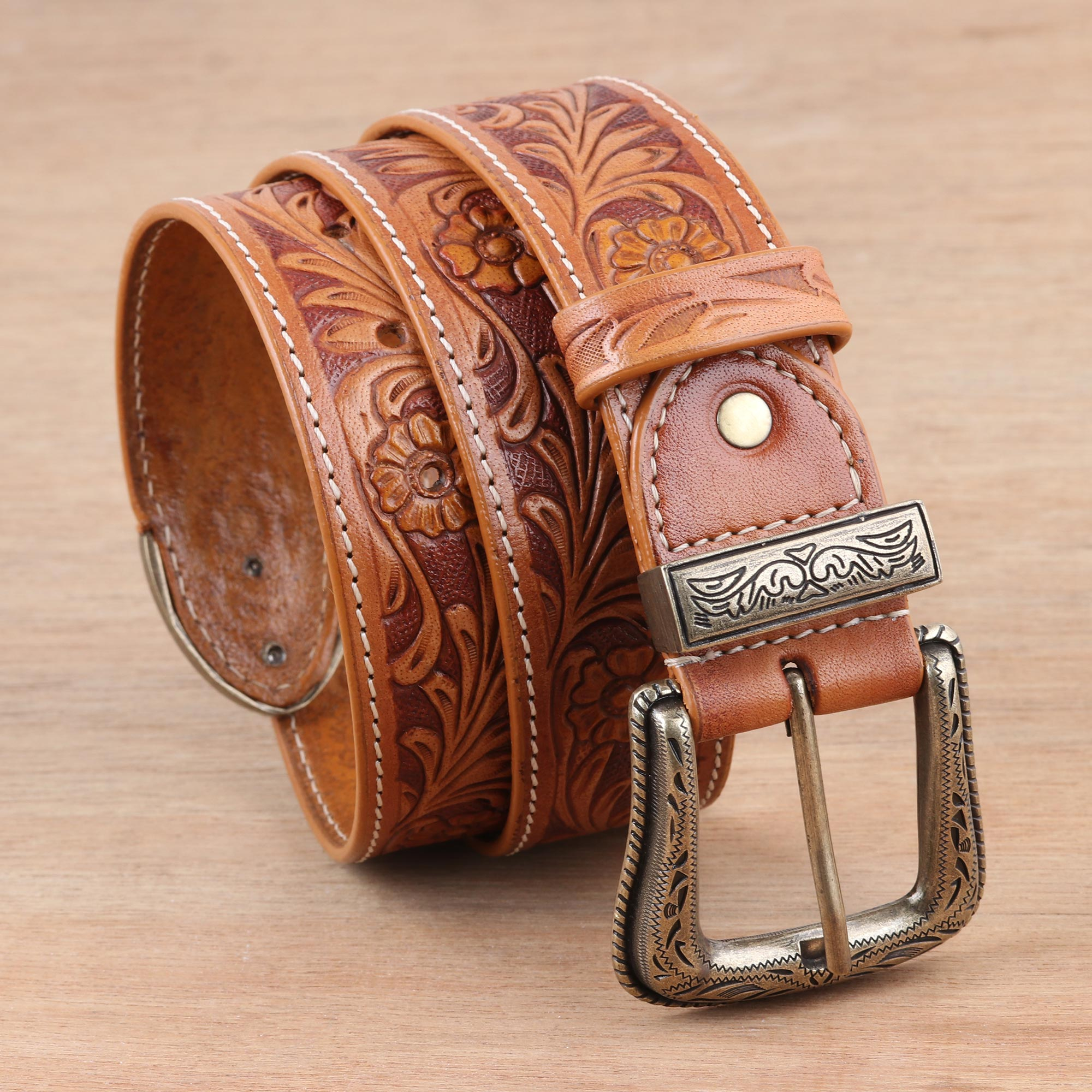 Cinturón de cuero artesanal para hombre - Gloria del jardín