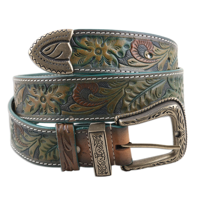 Men's leather belt, 'Forest Green' - Artisan Crafted Men's Leather Belt