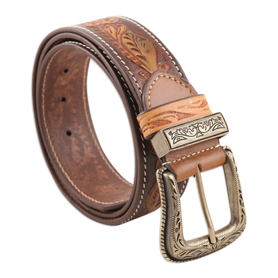 Men's leather belt, 'Sonora' - Handmade Brown Leather Men's Belt