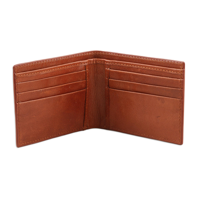 Leather wallet, 'Fire Garden' - Bifold Leather Wallet for Men or Women