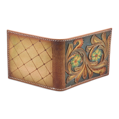 Green and Tan Leather Wallet from India