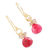Gold plated quartz and labradorite dangle earrings, 'Brilliant Cluster' - Pink Quartz Earrings with 22k Gold Plated Hooks