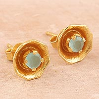 Gold plated chalcedony stud earrings, 'Regal Glory' - Handcrafted 22k Gold Plate Chalcedony Earrings