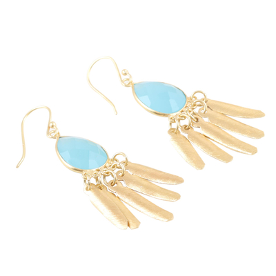 Gold-plated chalcedony dangle earrings, 'Feather's Flight' - Artisan Crafted Chalcedony Gold Plated Earrings