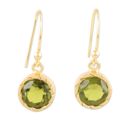 Gold plated peridot dangle earrings, 'Spring's Arrival' - Natural Peridot Dangle Earrings