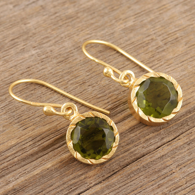Gold plated peridot dangle earrings, 'Spring's Arrival' - Natural Peridot Dangle Earrings