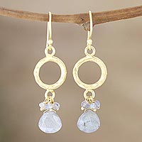 Gold plated labradorite dangle earrings, 'Dancing Light' - Artisan Crafted Labradorite Earrings