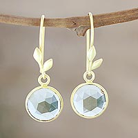Gold plated prasiolite dangle earrings, 'Emergence' - Leaf Motif Prasiolite Earrings