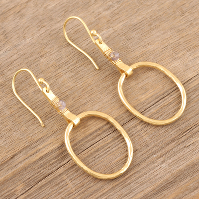 Gold-plated labradorite dangle earrings, 'Wrap Party' - Handmade Gold-Plated Labradorite Dangle Earrings