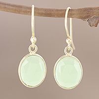 Gold-plated chalcedony dangle earrings, 'Tickle My Fancy' - Indian Gold-Plated Chalcedony Dangle Earrings
